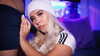 Blonde with an angelic face knows how to tempt her boyfriend in front of the cam