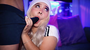 Blonde with an angelic face knows how to tempt her boyfriend in front of the cam