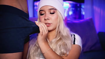 Blonde with an angelic face knows how to tempt her boyfriend in front of the cam