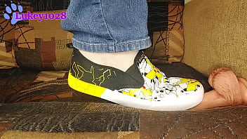 Kicking and stepping on dildo