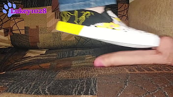 Kicking and stepping on dildo