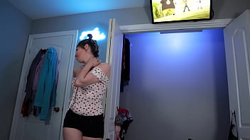 Caught my stepbro in my bed and make him cum