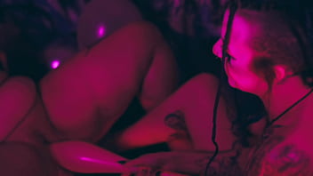 Clown girls are enjoying foot fuck