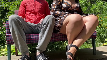 Mother in law with great ass masturbates and pisses on her son in law outdoors