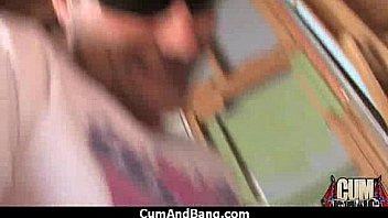 Ebony babe sucks group of white guys 6