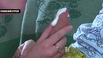 Nasty milf fucked young guy and ate his cum with icecream