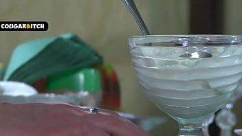 Nasty milf fucked young guy and ate his cum with icecream