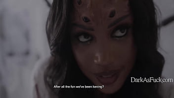 Busty black spider woman dominates husband and the neighbor