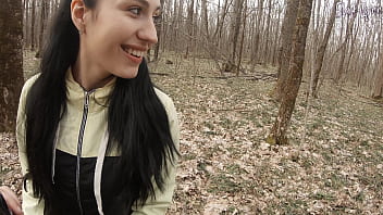 A walk for snowdrops turned into a juicy blowjob in the middle of the forest