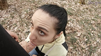 A walk for snowdrops turned into a juicy blowjob in the middle of the forest