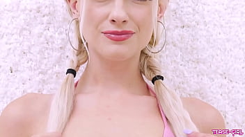 Glamorous blonde model close up tease