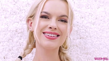 Glamorous blonde model close up tease