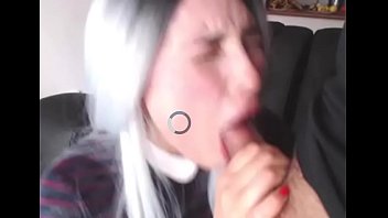 Slutty sucks cock while playing with herself