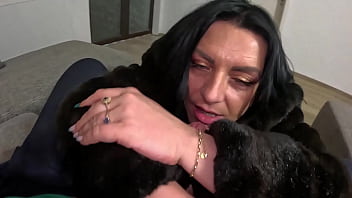 Slutty mature deep throat and cum play on a fur coat 264 preview