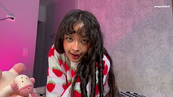 Girl with split tongue licks a lollipop and puts in ass