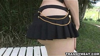 Outdoors This Sexy Blonde Pulls On Her Big Cock thumbnail