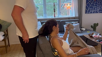 Fast fuck in the sofa and wife swallows the load