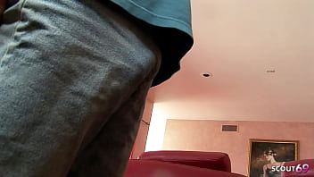 Petite redhead teen with short hair and small tits talk to first time porn casting sex by older guy