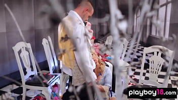 Big boobed amateur blondie riding on husbands cock