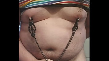 Fat Ageplayer Playing For Wearing Nipples Clamps thumbnail