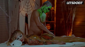 Halloween oiled massage for beautiful busty babe letsdoeit