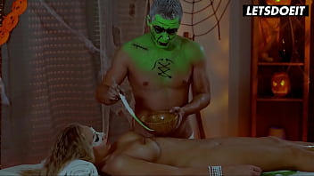 Halloween oiled massage for beautiful busty babe letsdoeit