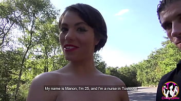 Cheeky lady in the forest fucks with three guys