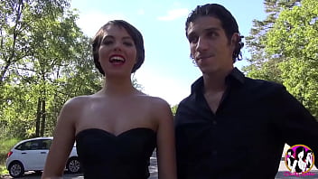 Cheeky lady in the forest fucks with three guys