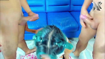 Teresa likes to make trio hot and we see how good blowjobs give these two stallions