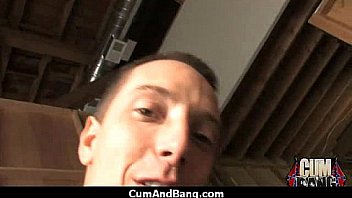 Ebony babe sucks group of white guys 17