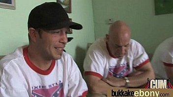 Ebony slut gets an interracial group sex 20