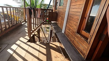 A nice blowjob on the terrace overlooking the beach