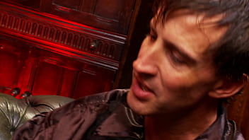 Brunette with comical fake boobs gets her shaved pussy fucked