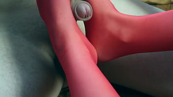 Plays with a dick in heels and jerks off a dick with her feet foot fetish cumshot on her feet