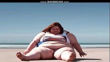 White Pretty Ultra Overweight Gal Has Ripples And Jiggles Showing While She Tries To Exercise On The Beach Solo Ai Generated Sun1 thumbnail