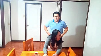 Sex before breakfast on the dining table with a stepmother taken by surprise