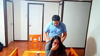 Sex before breakfast on the dining table with a stepmother taken by surprise