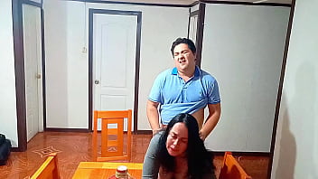 Sex before breakfast on the dining table with a stepmother taken by surprise