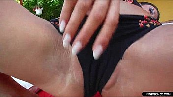 Horny solo show by wet lingerie wife outdoor