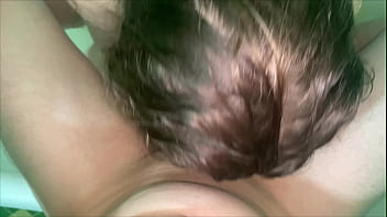 Cumshot on stepsister's tits and hair after a long handjob