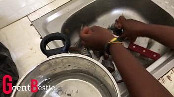 I catch my stepsister in the kitchen and we end up having real sex this sunday morning