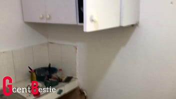 I catch my stepsister in the kitchen and we end up having real sex this sunday morning