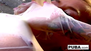 Hot blonde fucks herself