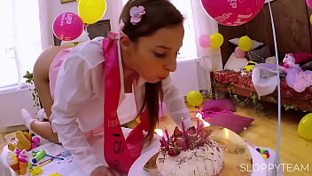 Birthday cake smashed deep throat food fetish