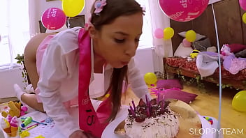 Birthday cake smashed deep throat food fetish