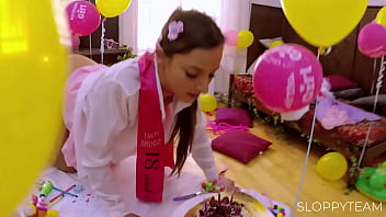 Birthday cake smashed deep throat food fetish