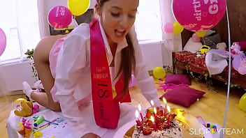 Birthday cake smashed deep throat food fetish