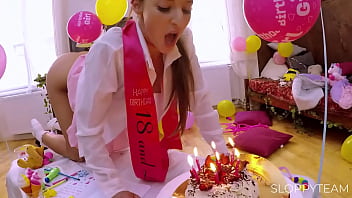 Birthday cake smashed deep throat food fetish