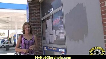 I sneak black bj as i fuck husband thrue gloryhole 11