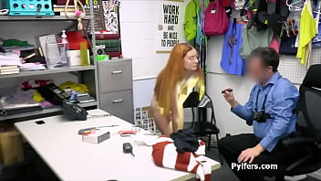Ginger geek hottie sucks mall cops dick after getting busted for stealing stuff